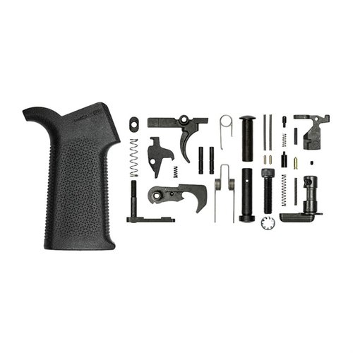 El M4E1 Lower Parts Kit de Aero Precision incluye todo lo necesario para ensamblar un receptor M4E1, con un grip Magpul MOE SL® en negro, ideal para tus necesidades.