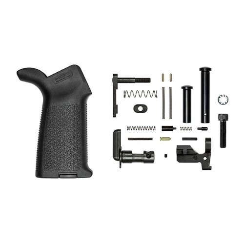 El kit de piezas inferiores M5 de Aero Precision incluye todo lo necesario para ensamblar tu receptor M5, con un agarre Magpul MOE, ideal para personalizar tu rifle.