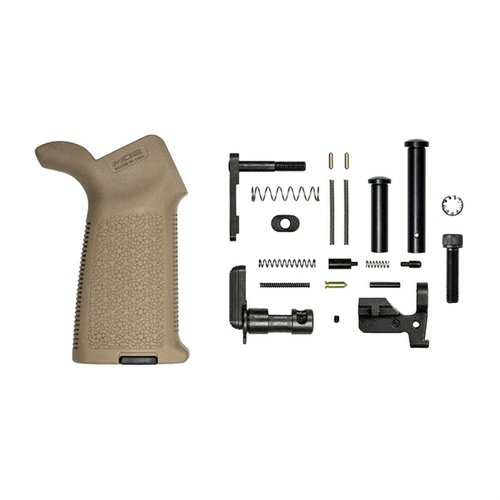 El kit de piezas inferiores M5 de Aero Precision incluye todo lo necesario para ensamblar tu receptor M5, con un agarre Magpul MOE para mayor comodidad.