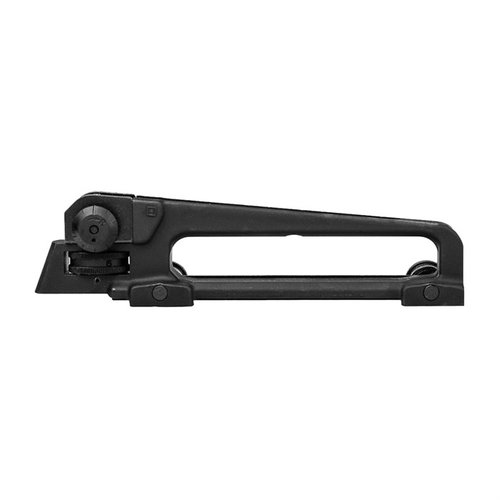 El A2 Detachable Carry Handle para AR-15 de AERO PRECISION está fabricado en aluminio 7075 T6, anodizado y ajustable para viento y elevación, con dos aperturas.