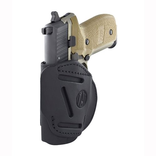La 4-Way Holster de 1791 GUNLEATHER, hecha de cuero americano, permite llevar tu arma en múltiples posiciones y se adapta a luces y láseres pequeños.