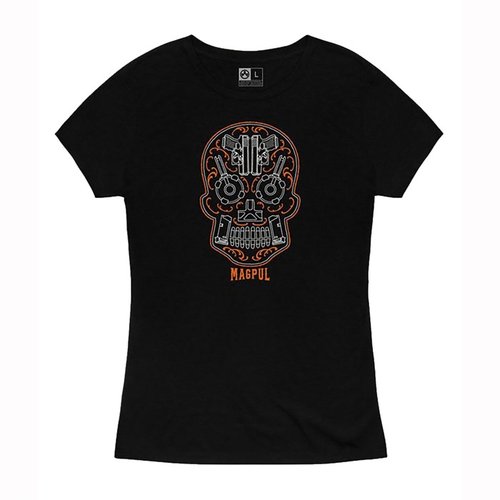 Descubre la comodidad de la camiseta Sugar Skull de Magpul, hecha de algodón y poliéster, con un diseño duradero y etiqueta interior sin etiqueta.