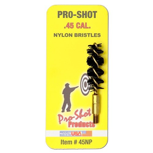 .45 CALIBER NYLON PISTOL BRUSH es ideal para limpiar tu arma, con cerdas de nylon que no dañan el cañón y garantizan un mantenimiento efectivo y seguro.