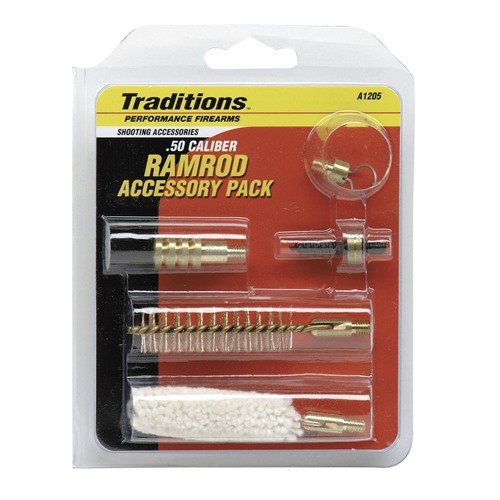 El Ramrod Accessories Pack 50 Caliber de TRADITIONS es perfecto para mejorar tu experiencia de tiro, incluyendo herramientas esenciales para el mantenimiento y la precisión.
