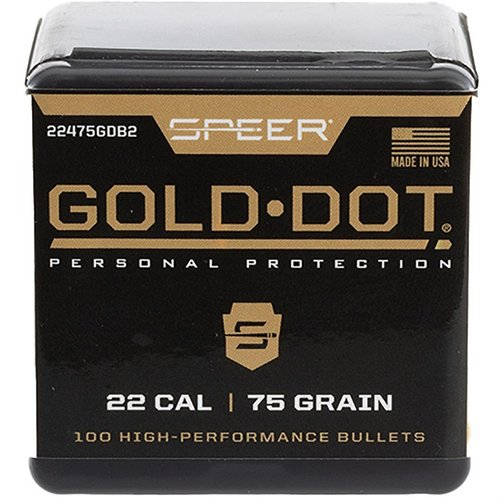 Las balas Speer Gold Dot 224-75-Gr ofrecen gran precisión y expansión controlada, perfectas para caza y defensa personal. ¡Confía en su calidad!