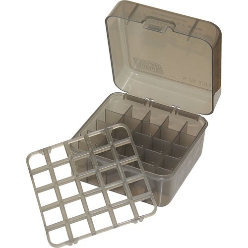 La caja MTM para cartuchos de 25 rondas con tapa abatible es ideal para tus cartuchos de 12 y 20 Gauge de hasta 3in, manteniéndolos organizados y accesibles.