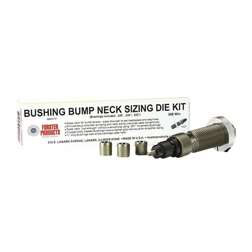 Con los kits de dies Bushing Bump Neck de Forster, tú podrás controlar la tensión en las puntas de tus cartuchos con precisión y calidad superior.