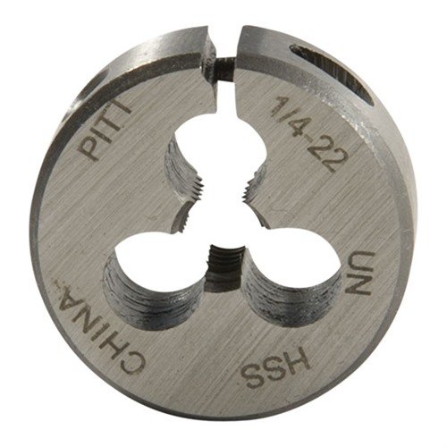 Los FRACTIONAL CARBON DIES de Brownells son herramientas precisas y duraderas, fabricadas en acero al carbono, ideales para cortar roscas en componentes de armas.