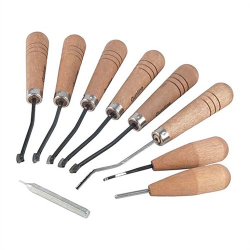 Con el PREMIER CHECKERING SET de GUNLINE, tendrás todo lo necesario para empezar a checkering: herramientas duraderas, instrucciones detalladas y patrones.