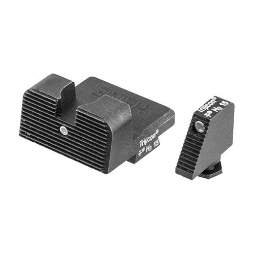 Mejora tu Glock con el set de miras Heinie Ledge Straight Eight, ideal para adquisición rápida y uso en condiciones de poca luz, sin modificar la corredera.