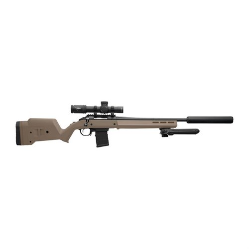 Mejora tu rifle Ruger American con la culata Hunter American Stock: ajustable, ergonómica, M-LOK compatible y lista para usar con el magazine STANAG.