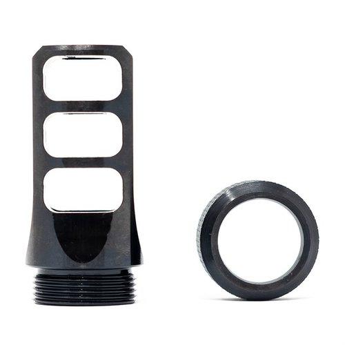 El freno de boca MUZZLOK 8.6 BLACKOUT de Faxon permite una instalación rápida y fácil sin arandelas, ajustando el tiempo de rotación en el campo.