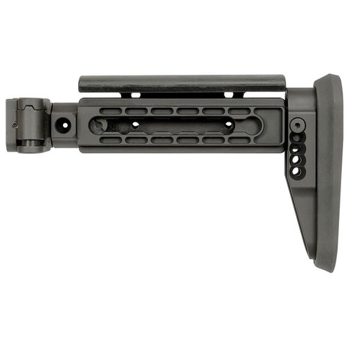 El AK ALPHA SERIES FOLDING STOCK de MIDWEST INDUSTRIES ofrece ajuste, robustez y versatilidad con su mecanismo de plegado y múltiples configuraciones.