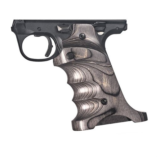 Las empuñaduras LAMINATE para Ruger Mark IV 22/45 ofrecen descanso para el pulgar, ranuras para los dedos y un agarre más estable, todo en madera laminada.