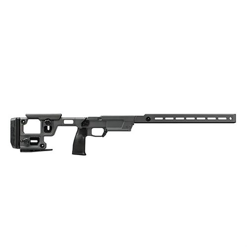 El chasis Solus Competition para Remington 700 SA ofrece ajuste ergonómico, compatibilidad M-LOK y Arca, y múltiples opciones de personalización para un rendimiento superior.