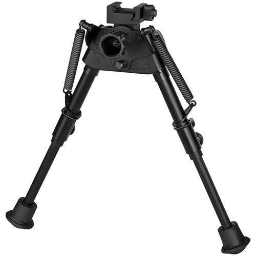 El S-BRP BIPOD de HARRIS se extiende de 6" a 9", se fija a rieles Picatinny, es ultraligero (12.5 oz) y tiene patas suaves que se adaptan al terreno.
