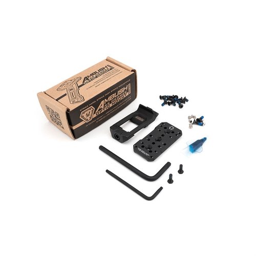 El soporte óptico AMBUSH de STRIKE INDUSTRIES es ligero y resistente, fabricado en acero inoxidable SUS630 y aluminio 6061-T6, compatible con varias miras red dot.