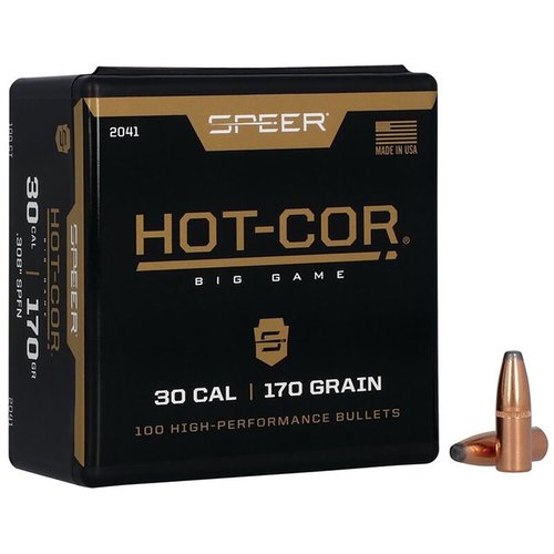 Las balas Hot-Cor de 30 Caliber (0.308") 170gr ofrecen un rendimiento consistente y una precisión excepcional gracias a su núcleo de plomo fundido sin vacíos.