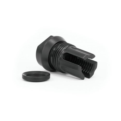 El 3FO-S Flash Hider reduce el destello del cañón, tiene un diseño compacto y roscas internas que mejoran la supresión, ideal para condiciones de poca luz.
