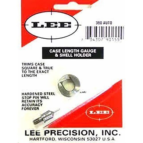 El Case Length Gauge de LEE es una herramienta precisa y fácil de usar para recortar y nivelar la boca de tus cartuchos 380 Auto, ideal para un acabado perfecto.