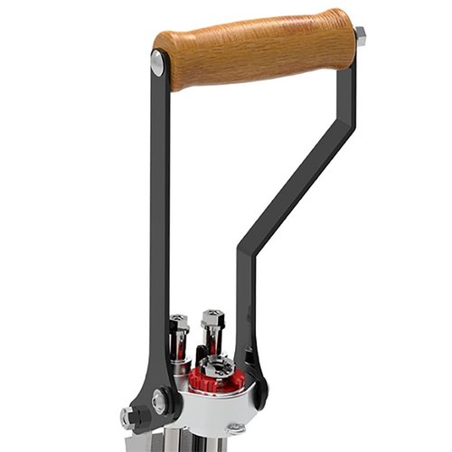 Mejora tu App press con el kit de upgrade de Lee, que incluye un mango de rodillo ergonómico de madera y palancas de acero para un uso más cómodo.