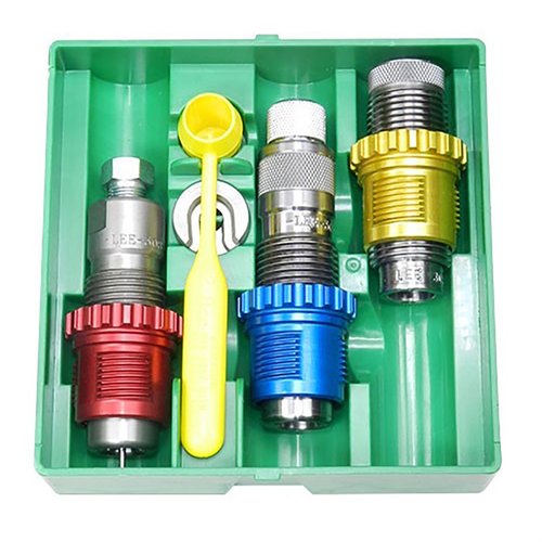 El set de 3 dies Breech Lock de Lee para 6.5 Creedmoor incluye dies de ajuste fácil, bushing de identificación y todo lo necesario para recargar con precisión.