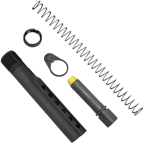 El kit K-SPEC AR-15 PCC incluye un buffer de acero, muelle flatwire y tubo de buffer, mejorando el control del retroceso y reduciendo el salto del cerrojo.