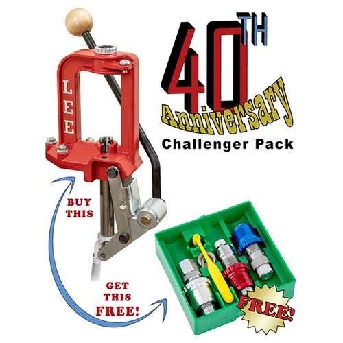 Celebra 40 años con la prensa Challenger III, incluye un set de 3 dies Breech Lock, diseño ergonómico y cambios de dies sin herramientas. ¡Perfecto para recargar!