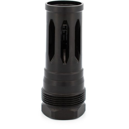El R2C Flash Hider cuenta con acabado Black Nitride, es compatible con montajes Plan B y ofrece un sellado más ajustado. Incluye shims para una instalación precisa.