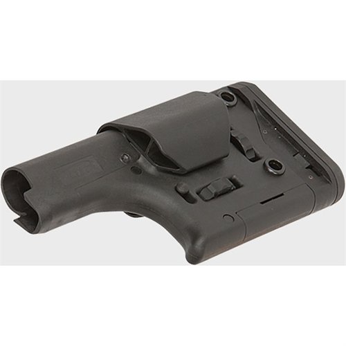 El buttstock DMR de LMT DEFENSE es ajustable en altura y longitud, ideal para rifles de 5.56, sin necesidad de cambiar el buffer tube. ¡Mejora tu precisión!