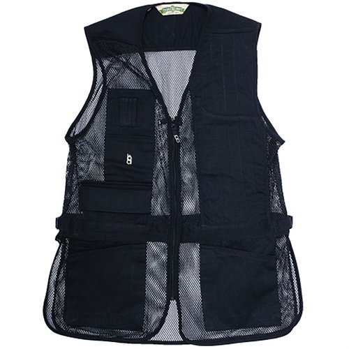 El chaleco de tiro FULL MESH de BOB ALLEN es ligero, transpirable y cuenta con bolsillos para cartuchos, ajuste en la cintura y compatibilidad con Insert-A-Pad.