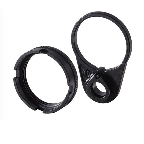 El set Ratchet Lock Castle Nut y End Plate de Primary Weapons es fácil de instalar, compatible con tubos mil-spec o comerciales y cuenta con un montura QD.