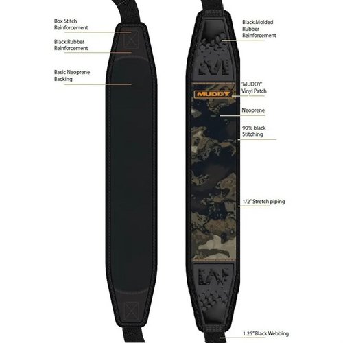 La sling Pathfinder de Muddy Blinds ofrece comodidad con neopreno flexible, agarre antideslizante y montura QD para un transporte seguro y práctico.