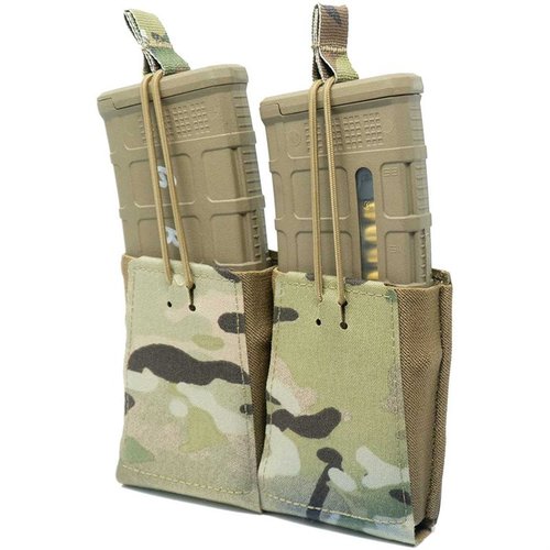 La funda de cargador doble GBRS Group es versátil y compatible con MOLLE, con retención bungee removible y construcción de laminado Squadron para un acceso rápido.
