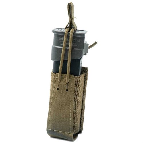La funda de cargador GBRS es versátil y compatible con MOLLE, con retención bungee ajustable y material elástico para un acceso rápido y seguro a tus cargadores.