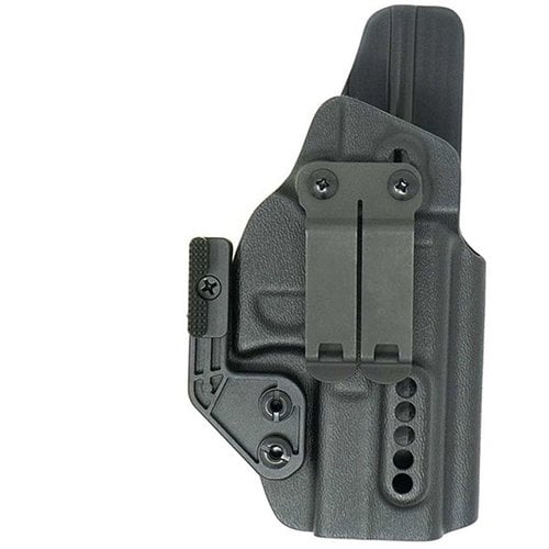 El X PRIORITY 1 IWB HOLSTER para SIG P320 ofrece retención ajustable, clip discreto, protección contra el sudor y es compatible con ópticas, ¡ideal para el porte oculto!