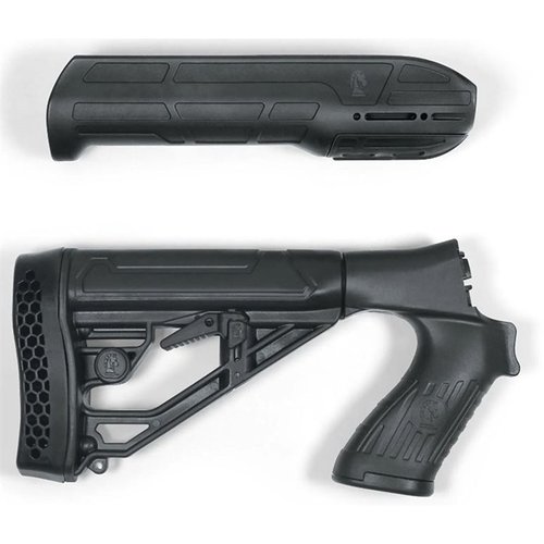 Mejora tu Mossberg 500/590/88 con el EX Performance Stock y Forend ajustables, que ofrecen comodidad, durabilidad y un riel picatinny para accesorios tácticos.