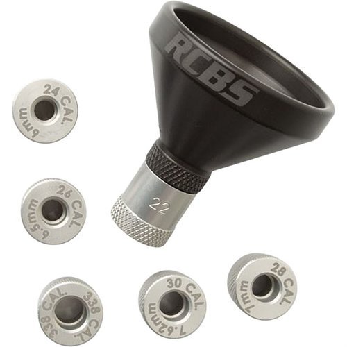 Con el RCBS MatchMaster Powder Funnel Kit, recargar es más rápido y preciso; incluye embudo de aluminio, 6 adaptadores y estuche compacto.