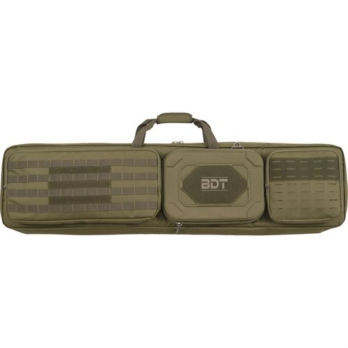 La funda táctica para rifle de 48" de Bulldog Cases ofrece almacenamiento doble para supresores, protección acolchada y acceso fácil con cremallera completa.