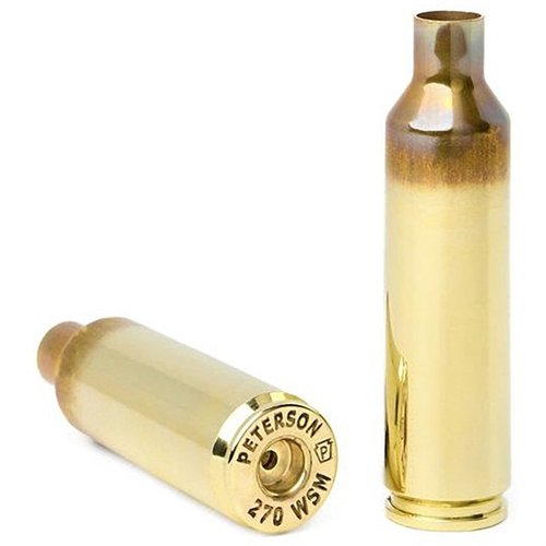 La 270 WSM BRASS de Peterson ofrece precisión, durabilidad y consistencia, ideal para recargas de alto rendimiento y caza a larga distancia.