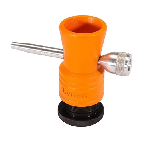 El Lyman Brass Smith Powder Trickler ofrece un cuerpo de aluminio ajustable, base de acero para estabilidad, y un tubo de alimentación para mayor precisión en la carga.