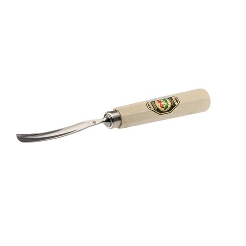 El cincel curvado de acero alemán de 8mm de TWO CHERRIES ofrece gran resistencia y afilado, con mango de madera y anillas de acero que evitan que se parta.
