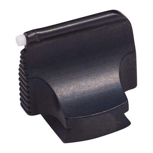 Descubre la mira delantera montada en el cañón de acero de Marble Arms, con un diseño contorneado y acabado azul, perfecta para rifles con o sin base ramp.