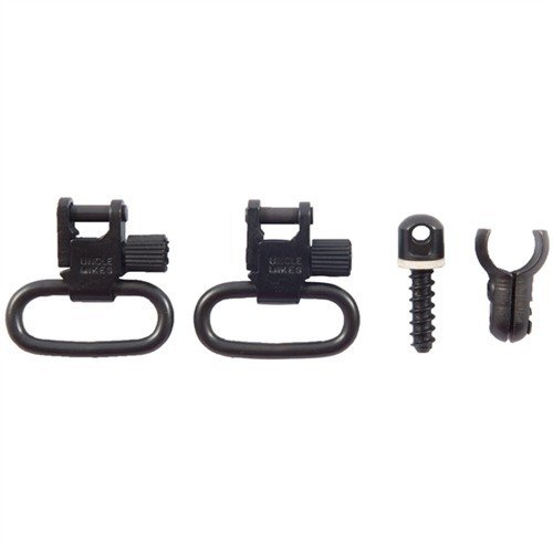 Los QUICK DETACH SWIVELS de UNCLE MIKES ofrecen un sistema de bloqueo positivo y desmontaje rápido, ideal para rifles Marlin y muchas escopetas.