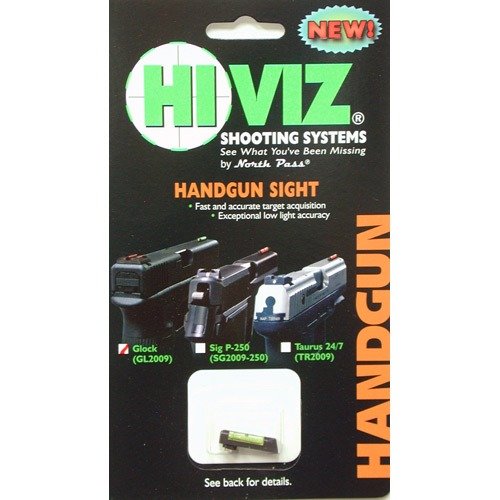 Descubre la mira frontal táctica GL2009G de HIVIZ para GLOCK®, con LitePipe verde, fácil de instalar y compatible con todos los modelos excepto los portados.