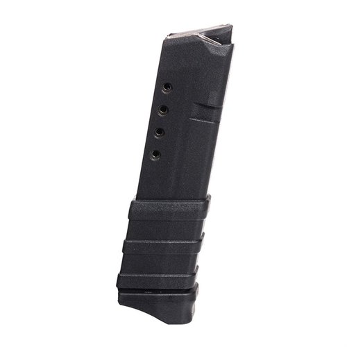 Disfruta de más tiempo de tiro con el cargador de polímero para Glock 43, resistente, duradero y con capacidad de hasta 50 balas en un solo cargador.