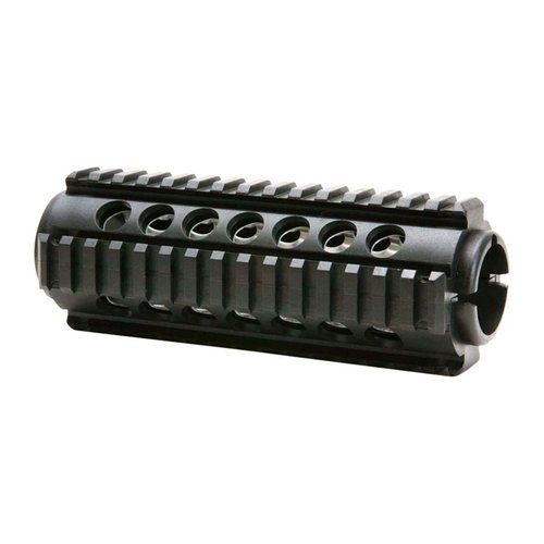 Este guardamanos Quad-Rail de dos piezas para AR-15 ofrece múltiples puntos de montaje Picatinny y está fabricado en polímero de nylon para alta resistencia.
