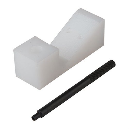 El GAS BLOCK ASSEMBLY FIXTURE con roll pin starter facilita la instalación del gas tube y la inserción del roll pin en el gas block, asegurando precisión y facilidad.