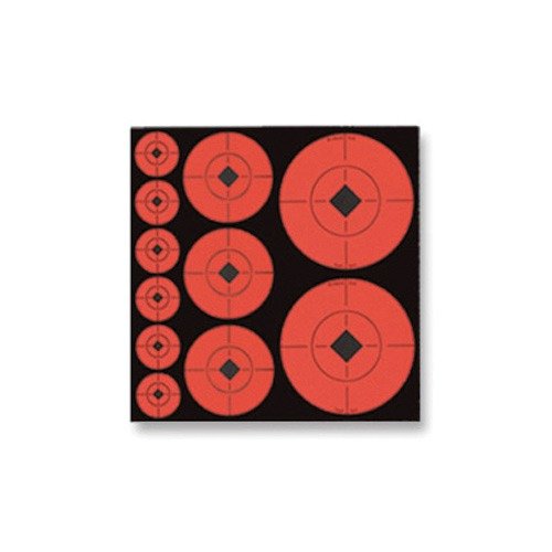 Los puntos de objetivo fluorescentes autoadhesivos de Birchwood Casey son perfectos para mejorar la visibilidad al ajustar tu rifle, con un diseño de diamante negro.