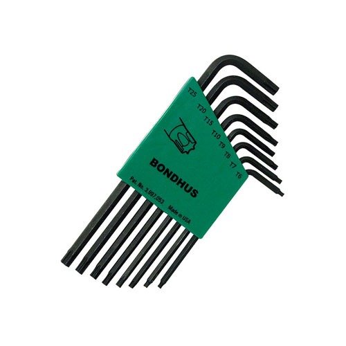 El juego de llaves Torx de 8 piezas de Bondhus incluye llaves para T6 a T25, perfecto para tornillos de bases y anillas de visor, ¡y se guarda en una carpeta con bloqueo!